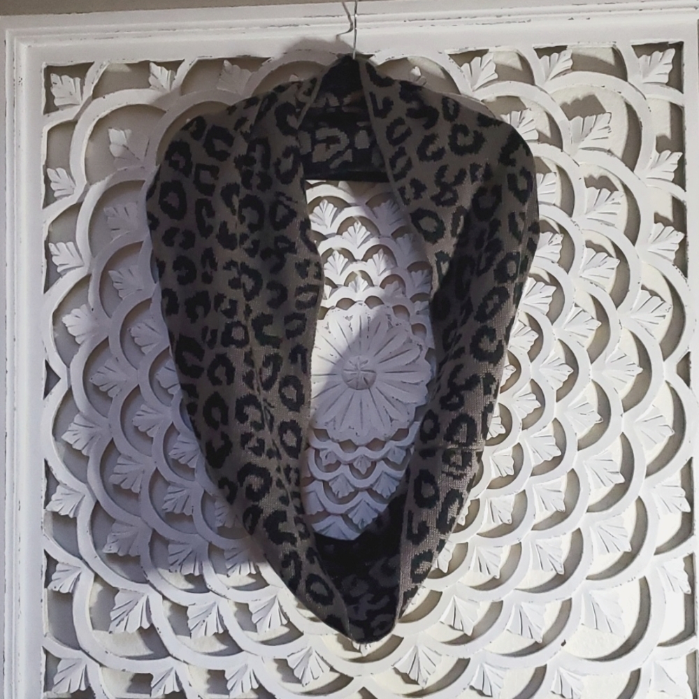 World Market Infinity Scarf Animal Leopard Print Taupe Brown and Black